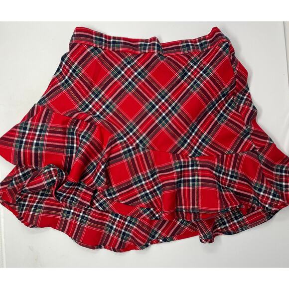 H&M Red Plaid Mini Skirt Elastic in back with Ruffles PreOwned Flirty Schoolcore - Picture 1 of 8